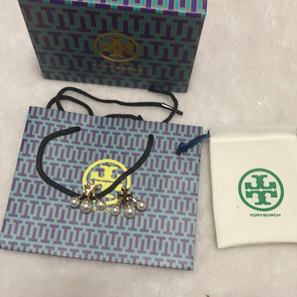 Tory Burch Gold Double-T Logo pearl Drop Earrings Romantic statement Accessory - Picture 6 of 6